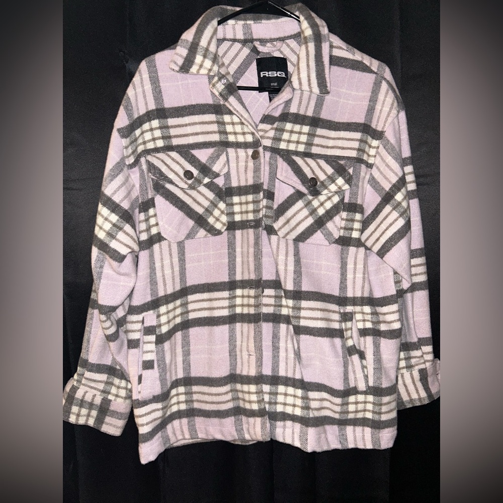 RSQ Lavender and Charcoal Plaid Utility Jacket Oversized